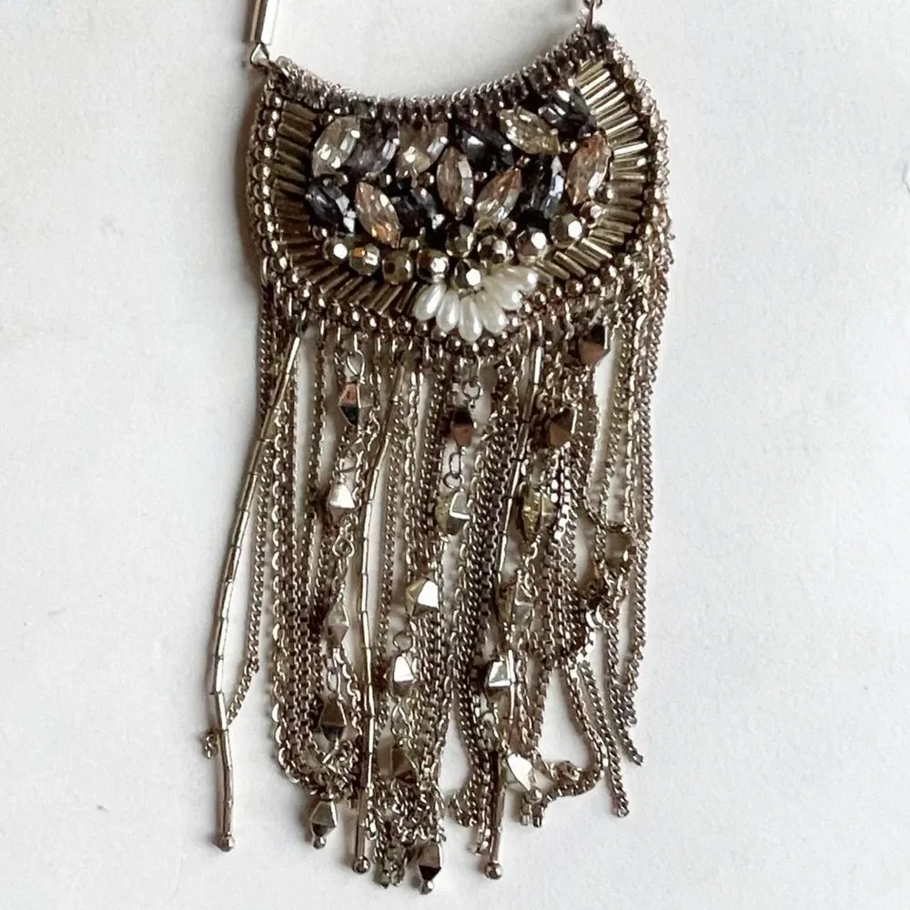 Stella & Dot Analena Pendant Sparkle Fringe Gold Adjustable Statement Necklace - Picture 5 of 7